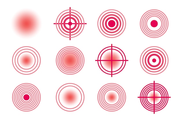 Ból Czerwone Kółko Lub Znak Lokalizacji Bolące Miejsce Znak Abstrakcyjny Symbol Bólu Bolące Miejsce Lub Zranienie