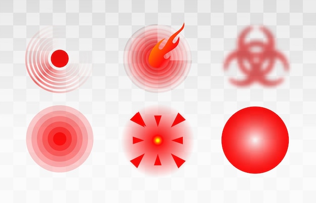 Plik wektorowy ból czerwony krąg lub oznaka lokalizacji ból miejsce znak abstrakcyjny symbol bólu bolące miejsce lub zraniona część ciała marker plakaty informacji medycznej wektor