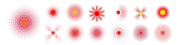 Ból gardła lub ból stawów czerwony okrąg ikona lokalizacji wektora miejsce bólu i ból zęba ból brzucha i ból głowy