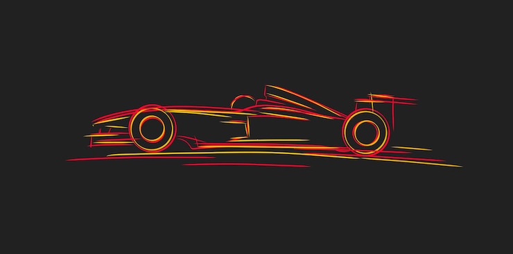 Wektor bolide sport samochód widok z boku linii szkic ilustracji jaskrawoczerwone i pomarańczowe linie sylwetka samochodu