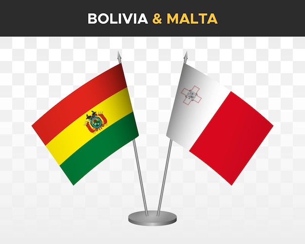Boliwia Vs Malta Flagi Biurko Makieta Na Białym Tle 3d Wektor Ilustracja Flagi Stołowe