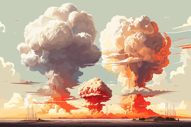 Bomba Atomowa W Mieście Symbol Wojny Koniec świata Eksplozja Jądrowa Ilustracja Katastrofy