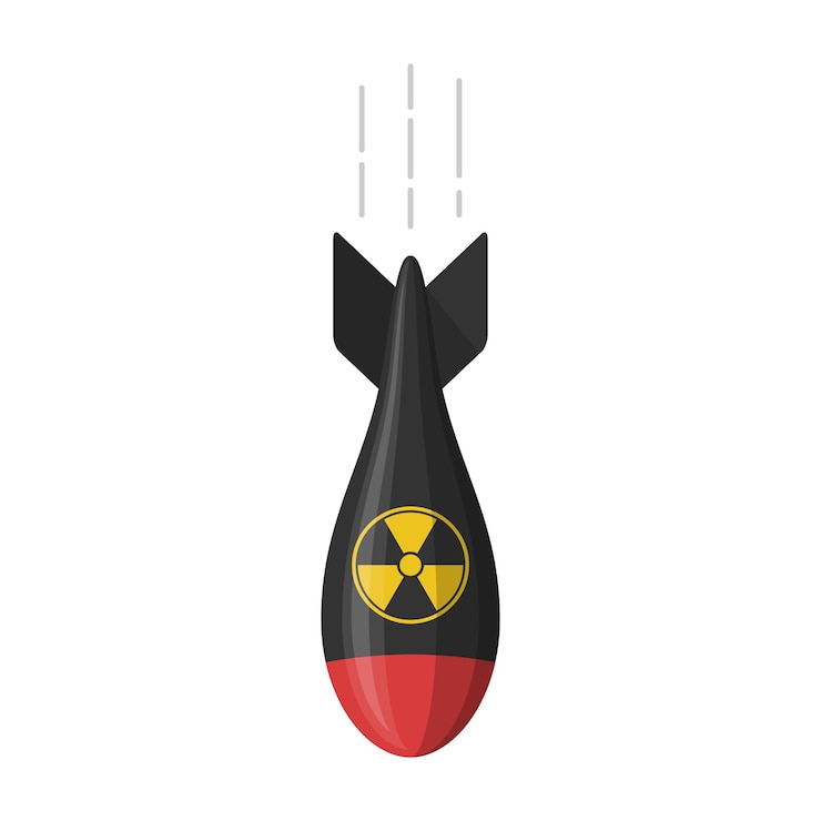 Wektor bomba jądrowa. atomowa rakietowa bomba powietrzna. armia pocisków bombowych promieniowanie jądrowe.