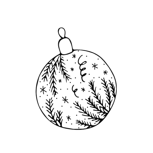 Bombka świerk ozdoba świąteczna ręcznie rysowane ilustracji wektorowych zarys Doodle