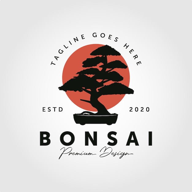 Bonsai Logo Projekt Sylwetka Ikona Wektor