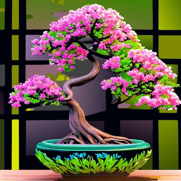 Plik wektorowy bonsai sakura w ceramicznym garnku nowoczesny styl ilustracji wektorowej