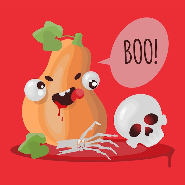 Boo Halloween Pumpkin Animal Funny Płaska Konstrukcja Kreskówka Ręcznie Rysowane Ilustracja