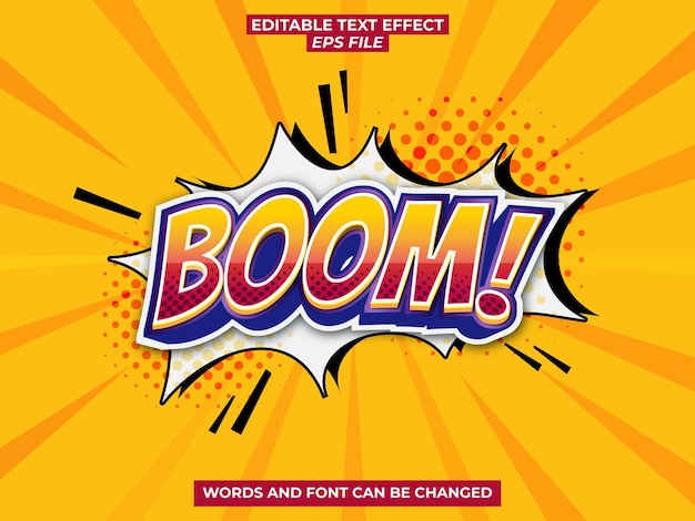 boom komiksowy efekt tekstowy czcionka edytowalny szablon wektora typografii