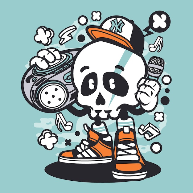 Boombox Skull Cartoon