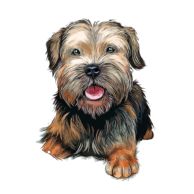 Border Terrier Pies Rasy Akwarela Szkic Ręcznie Rysowane Farby Ilustracja