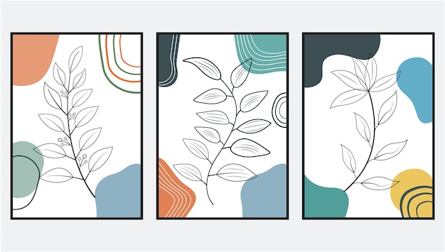 Botaniczne Minimalistyczne Plakaty Ręcznie Narysowane Płaskie Projekty Boho Wall Art Vectoe Design