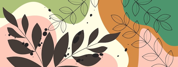 Botaniczny krajobraz ścienny sztuka wektor zestaw. estetyczne liście boho. projekt do druku, okładki, tapety