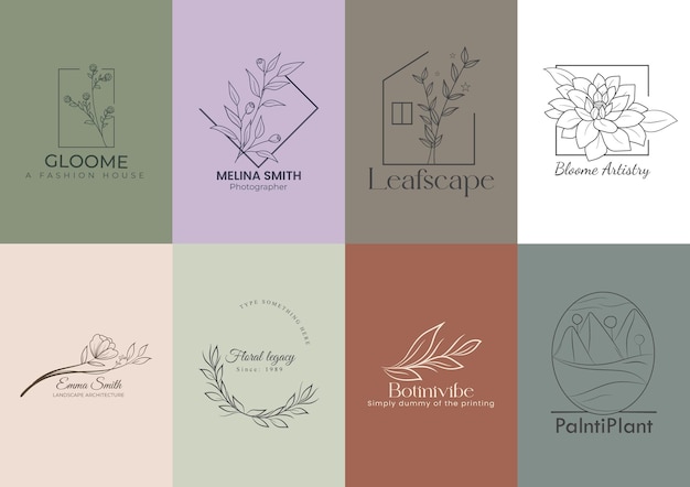 Plik wektorowy botaniczny minimalistyczny prosty i nowoczesny kobiecy kwiatowy line art logo edytowalny zestaw szablonów