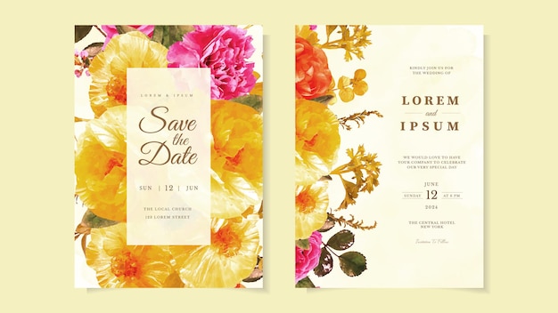 Botaniczny ślub Zaprosić Dzikie Kwiaty Wiosna Luksusowy Kwiatowy Ornament