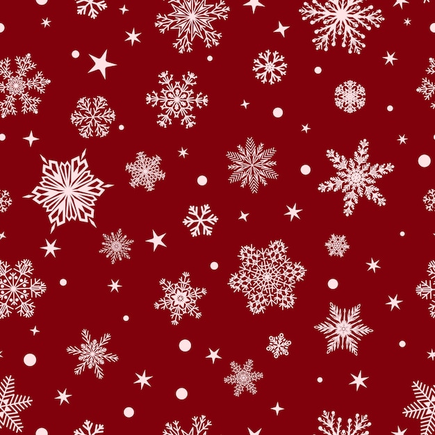 Boże Narodzenie Bezszwowe Wzór Dużych I Małych Płatków śniegu Białych Na Czerwono