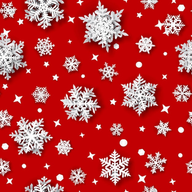 Boże Narodzenie Bezszwowe Wzór Papierowych Płatków śniegu Z Miękkimi Cieniami Białymi Na Czerwonym Tle