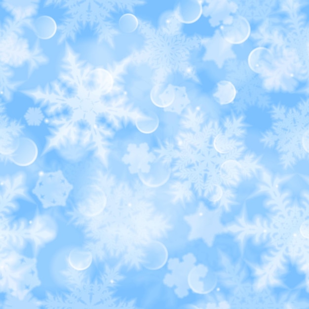 Boże Narodzenie Bezszwowe Wzór Z Białym Niewyraźnym Blaskiem Płatków śniegu I Błyszczy Na Jasnoniebieskim Tle