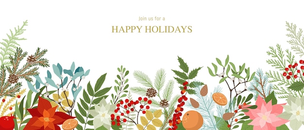 Boże Narodzenie graniczy z zimowymi roślinami i kwiatami, poinsecją, jagodami ostrokrzewu, jemiołą, gałęziami sosny i jodły, szyszkami, jagodami jarzębiny. Boże Narodzenie i Nowy Rok