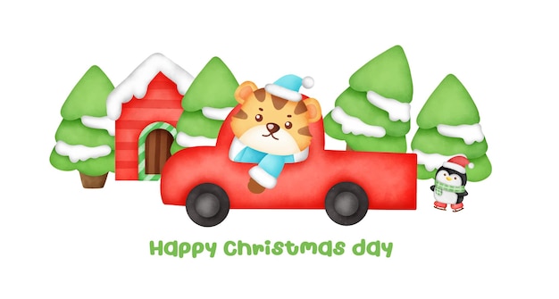 Boże Narodzenie I Nowy Rok Kartkę Z życzeniami Z Cute Tygrysy.
