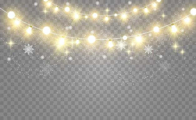 Boże Narodzenie Jasne, Piękne światła, Elementy Projektu. świecące światła Do Projektowania Kart Okolicznościowych Xmas. Girlandy, Lekkie Dekoracje.