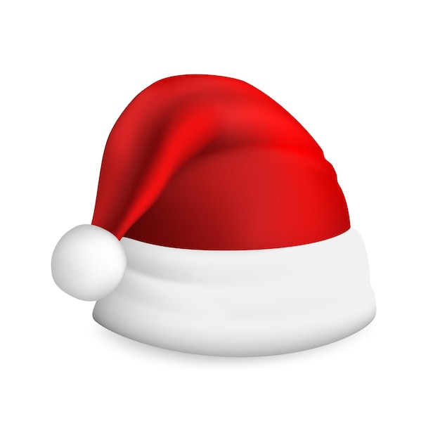 Boże Narodzenie Santa Claus kapelusz z futrem na białym tle. Noworoczny czerwony kapelusz dla efektów czatu wideo. Czerwony czapka zimowa na sezon szczęśliwego nowego roku realistyczne ilustracji wektorowych.