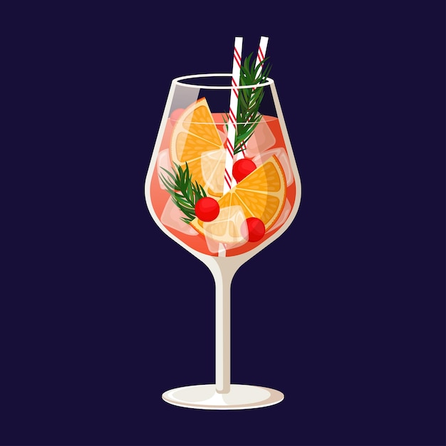 Boże Narodzenie Spritz Veneziano koktajl ozdobiony żurawiną i gałęziami świerku