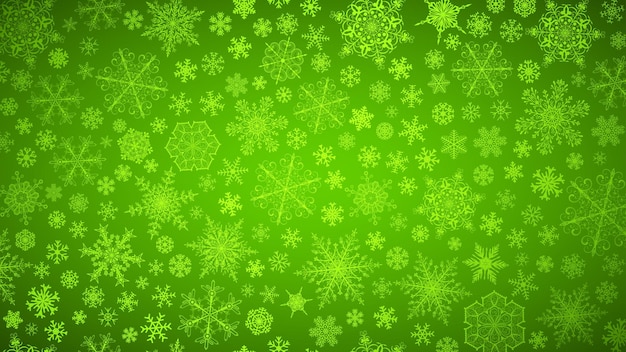 Boże Narodzenie Tło Duże I Małe Płatki śniegu Białe Na Zielonym
