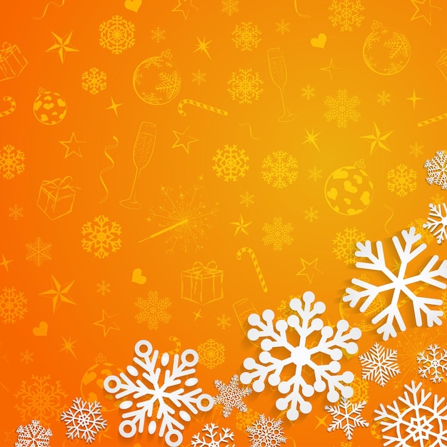Boże Narodzenie Tło Z Białymi Płatkami śniegu Na Pomarańczowym Tle świątecznych Symboli