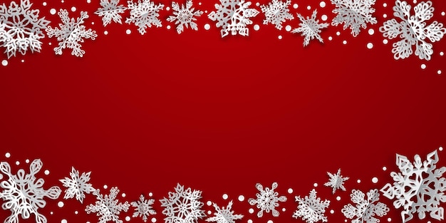 Boże Narodzenie Tło Z Objętościowymi Płatkami śniegu Z Miękkimi Cieniami Na Czerwonym Tle