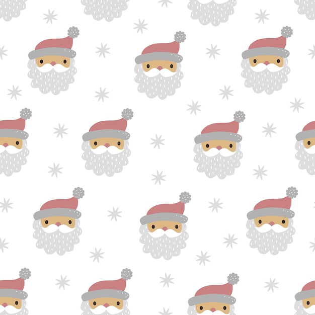 Boże Narodzenie wektor wzór z Santa Claus twarze i gwiazdy Vintage wakacje powtarzające się tekstury z postacią z kreskówek Śmieszne zimowe tło dla szczęśliwego nowego roku