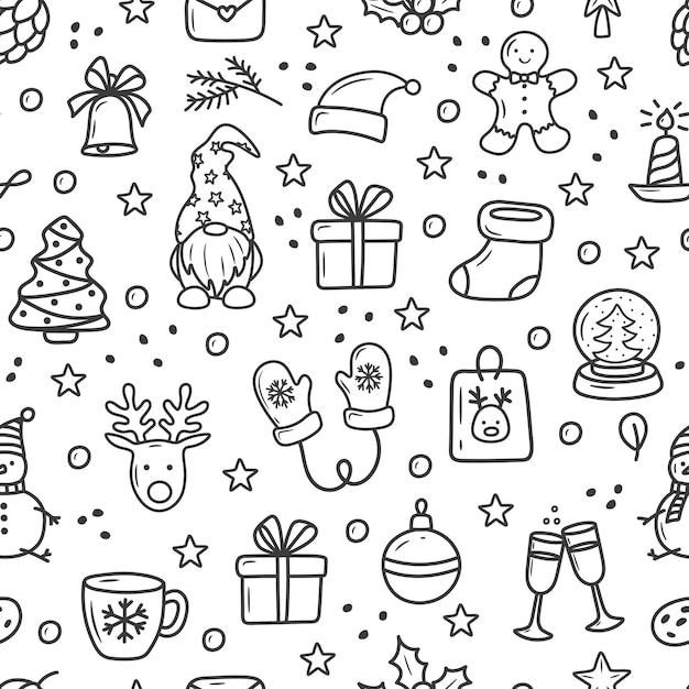 Boże Narodzenie wzór w stylu doodle kreskówka na białym tle