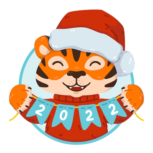 Bożonarodzeniowa Postać Tygrysa Z Flagami świątecznymi 2022 Z Napisem Chiński Symbol Nowego Roku