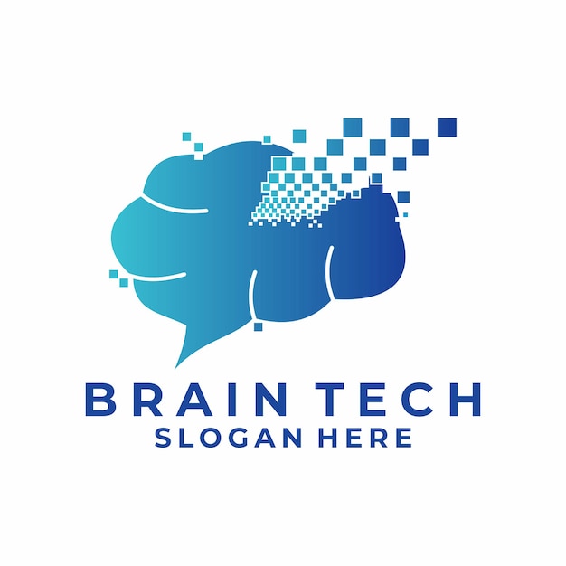 Brain pixel tech logo design icon network Brain network logo wektorowy szablon