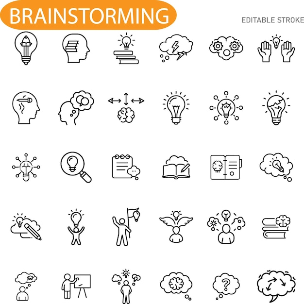 Brainstorming Ikony Pomysły Innowacja Kreatywność Rozwiązania Myślenie