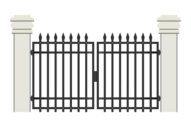 Plik wektorowy brama betonowa i stalowa na białym tle na białym tle, ilustracja wektorowa ogrodzenia bramy na białym backgro