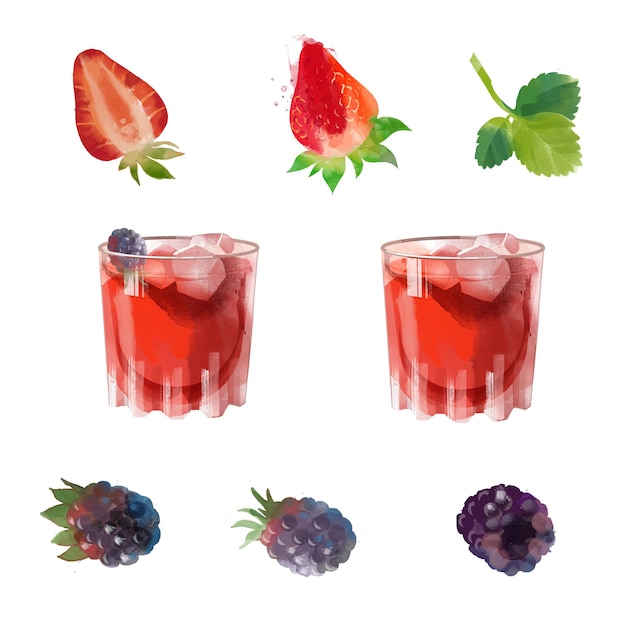 Bramble Gin Akwarela Koktajl Ilustracja