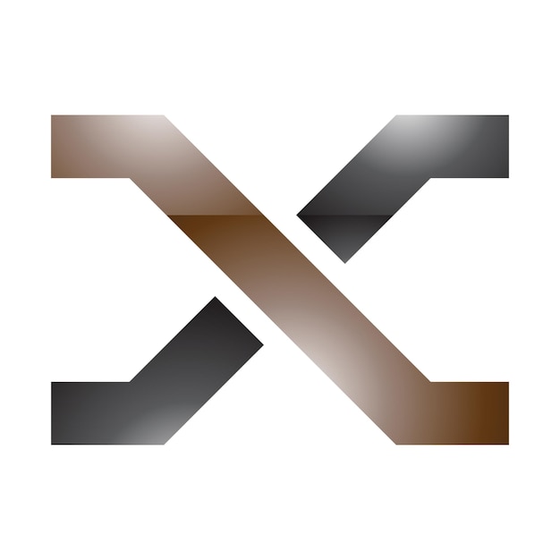 Plik wektorowy brązowa i czarna błyszcząca ikona x z przecinającymi się liniami na białym tle