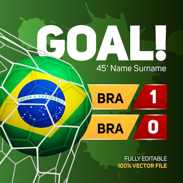 Plik wektorowy brazylia flaga piłka nożna piłka nożna makieta punktacja bramka tablica wyników transparent 3d ilustracji wektorowych