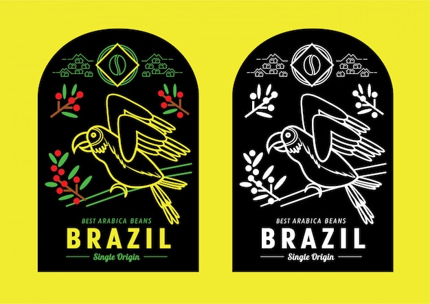 Plik wektorowy brazylia kawowy etykietka projekt z arą
