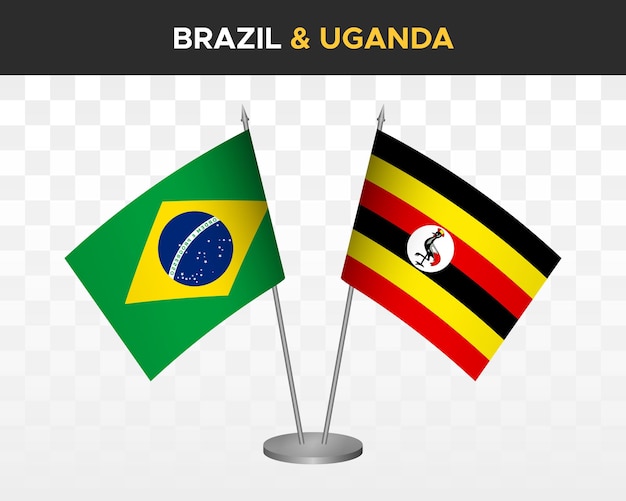 Brazylia Vs Uganda Flagi Na Biurko Makieta Na Białym Tle 3d Wektor Ilustracja Flagi Stołowe