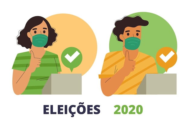 Plik wektorowy brazylijczycy w kolejce do głosowania z maską