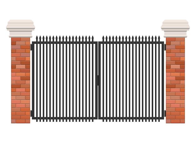 Brick and steel gate izolowana na białym tle