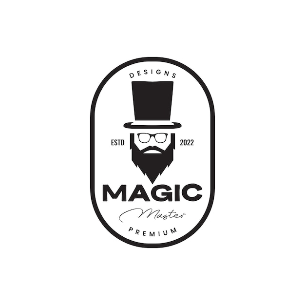 Brodaty Mężczyzna Z Magicznym Kapeluszem W Stylu Vintage Logo