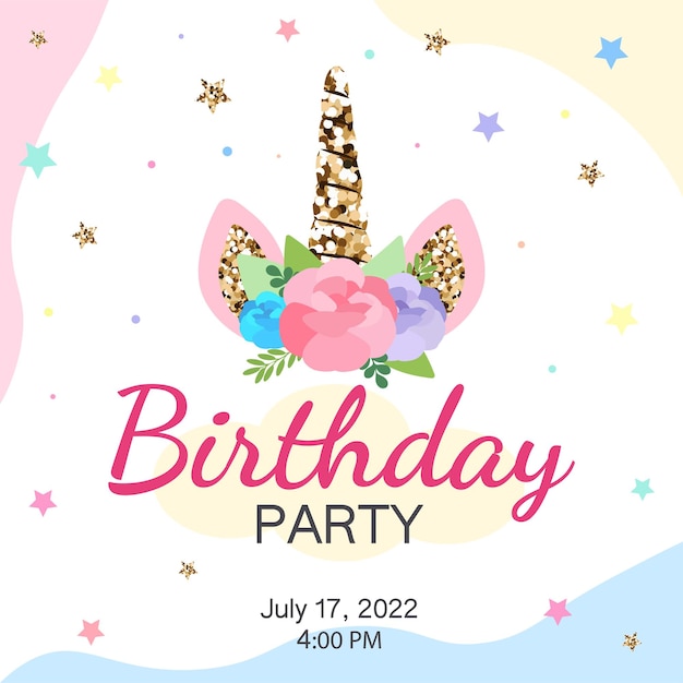 Brokatowe Zaproszenie Na Urodziny Jednorożca Na Imprezę Dla Dzieci
