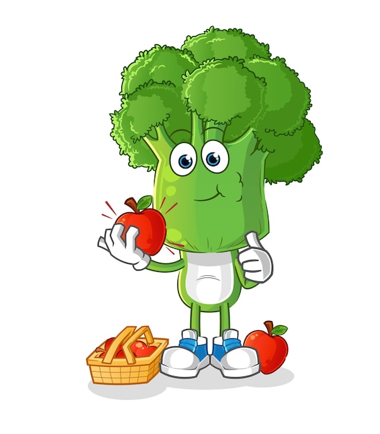 Plik wektorowy brokuły głowa kreskówka je jabłko ilustracja postaci wektor