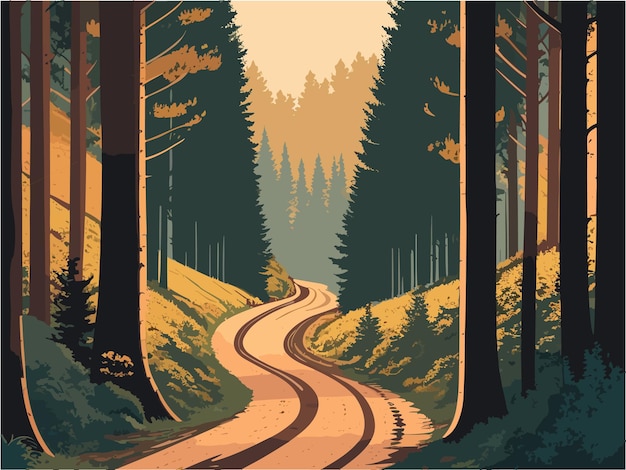 Brudna droga przez straszny las płaska ilustracja wektorowa kolorów