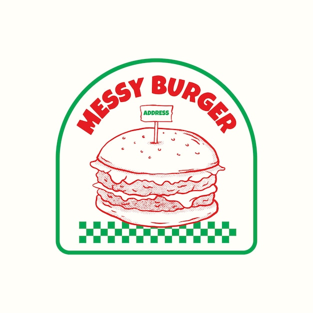Brudny Burger Vintage Halftone Logo Retro Street Food Fast Food