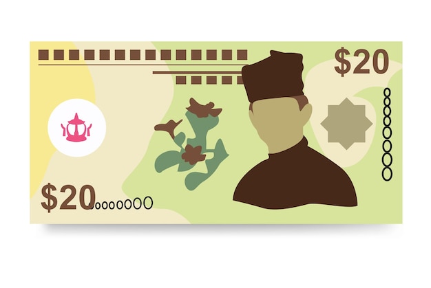 Plik wektorowy brunei dollar vector illustration zestaw pieniędzy brunei banknoty papierowe pieniądze 20 bnd