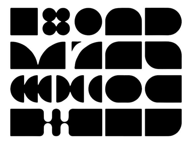 Wektor brutalistyczne abstrakcyjne geometryczne kształty i siatki brutalna współczesna postać gwiazdy owalny spiralny kwiat