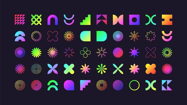 Brutalistyczne geometryczne kształty nowoczesne symbole kolorowy neon proste prymitywne elementy i formy retro